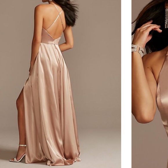 Galina Signature David’s Bridal bridesmaid dress gown illusion Keyhole - Sand 4 - Picture 3 of 17